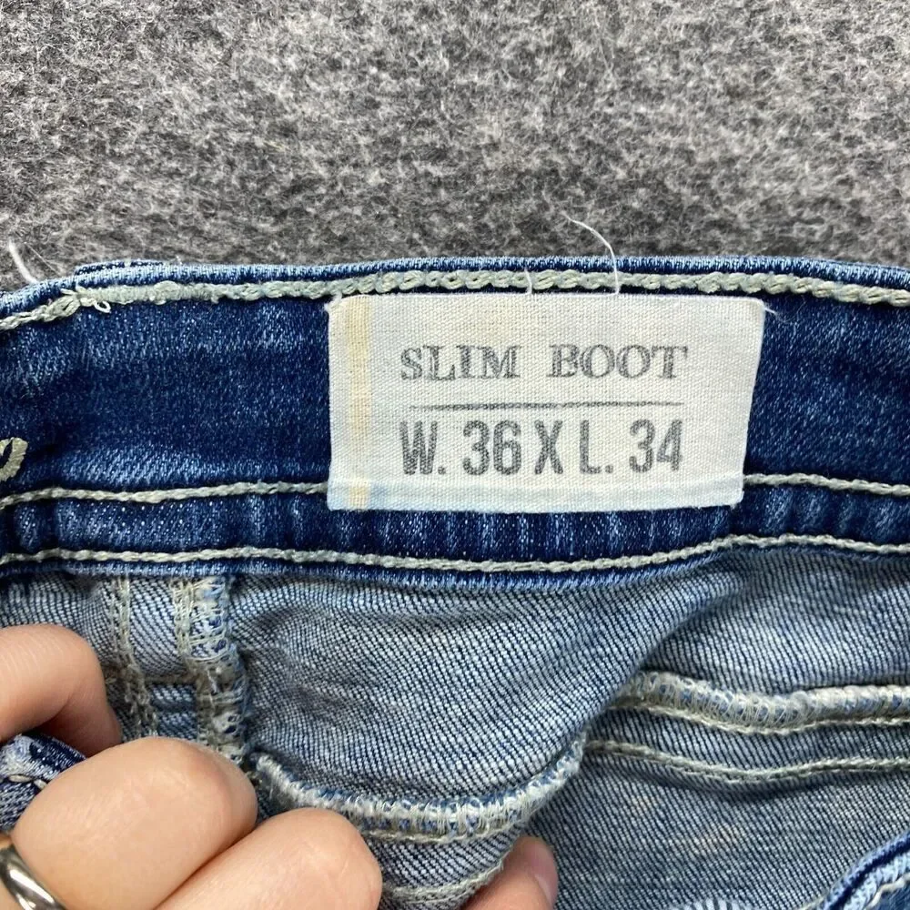 TK Alex Jeans Men 36*34 Blue Denim Medium Wash Mid Rise Slim Boot Pockets Solid